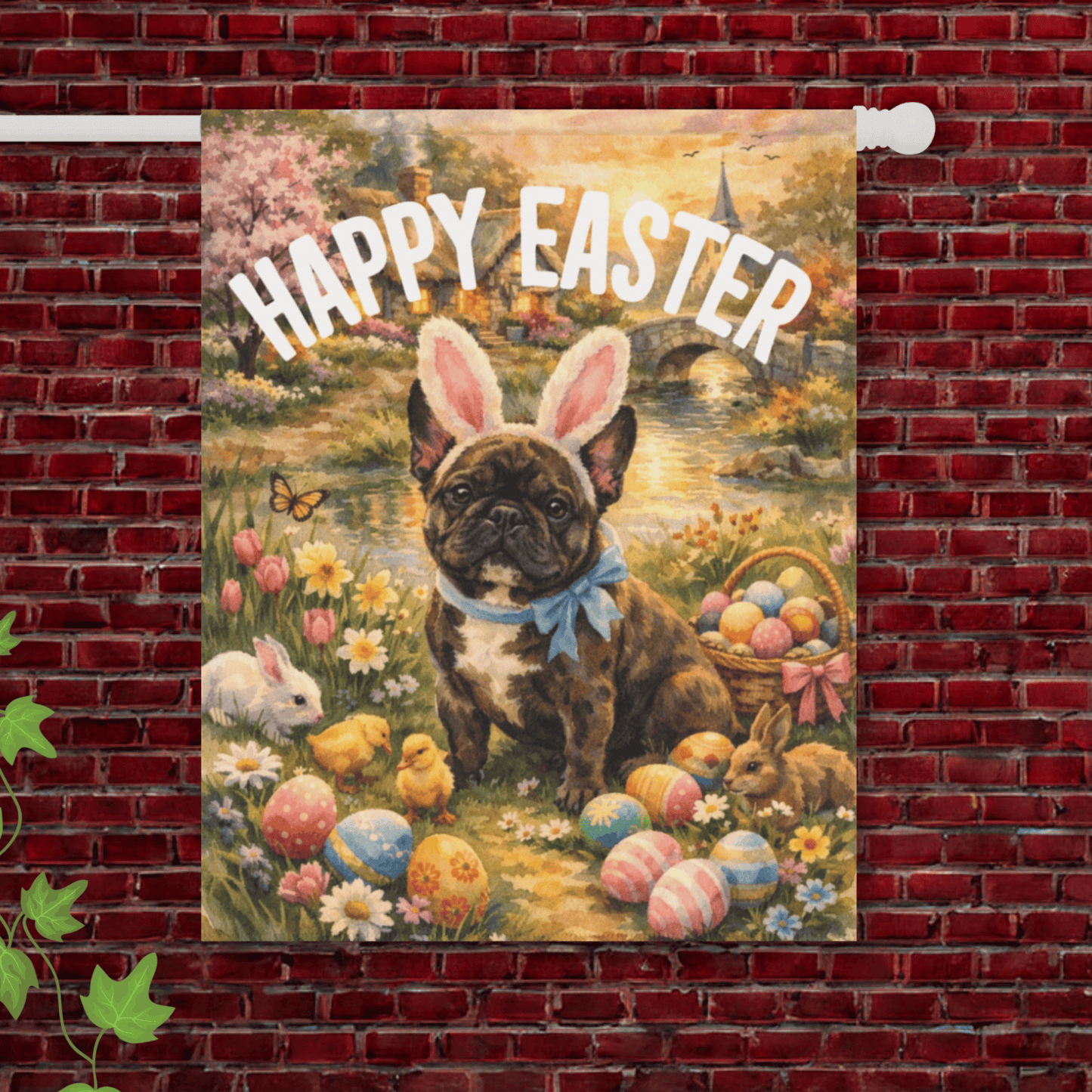 Personalized Frenchie Elegant Easter Garden Flag 24.5'' × 32''