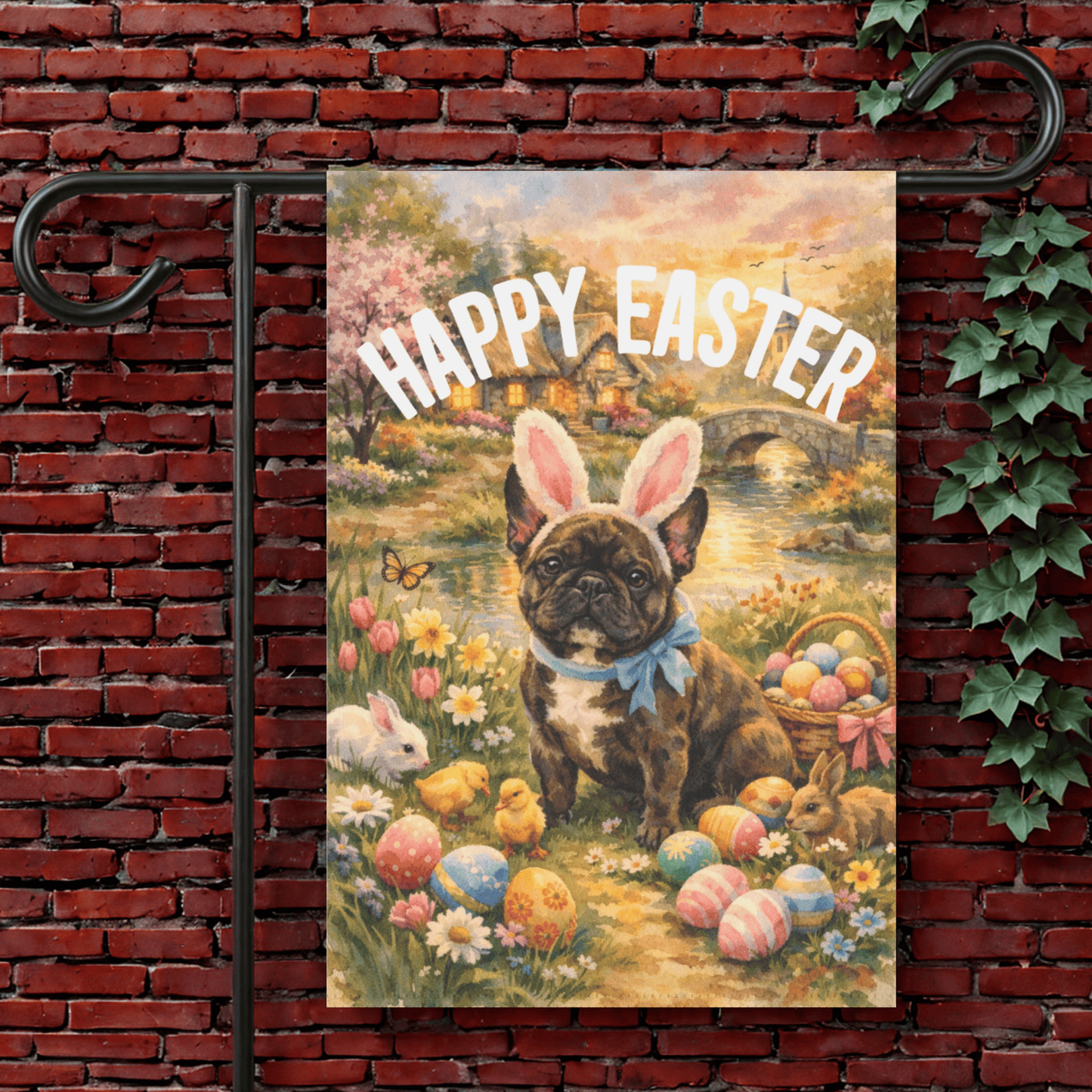 Personalized Frenchie Elegant Easter Garden Flag 12'' × 18''