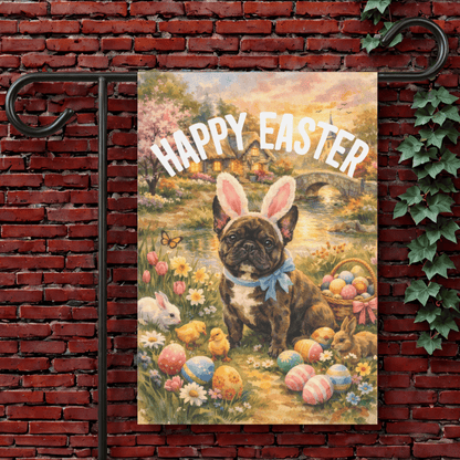 Personalized Frenchie Elegant Easter Garden Flag 12'' × 18''