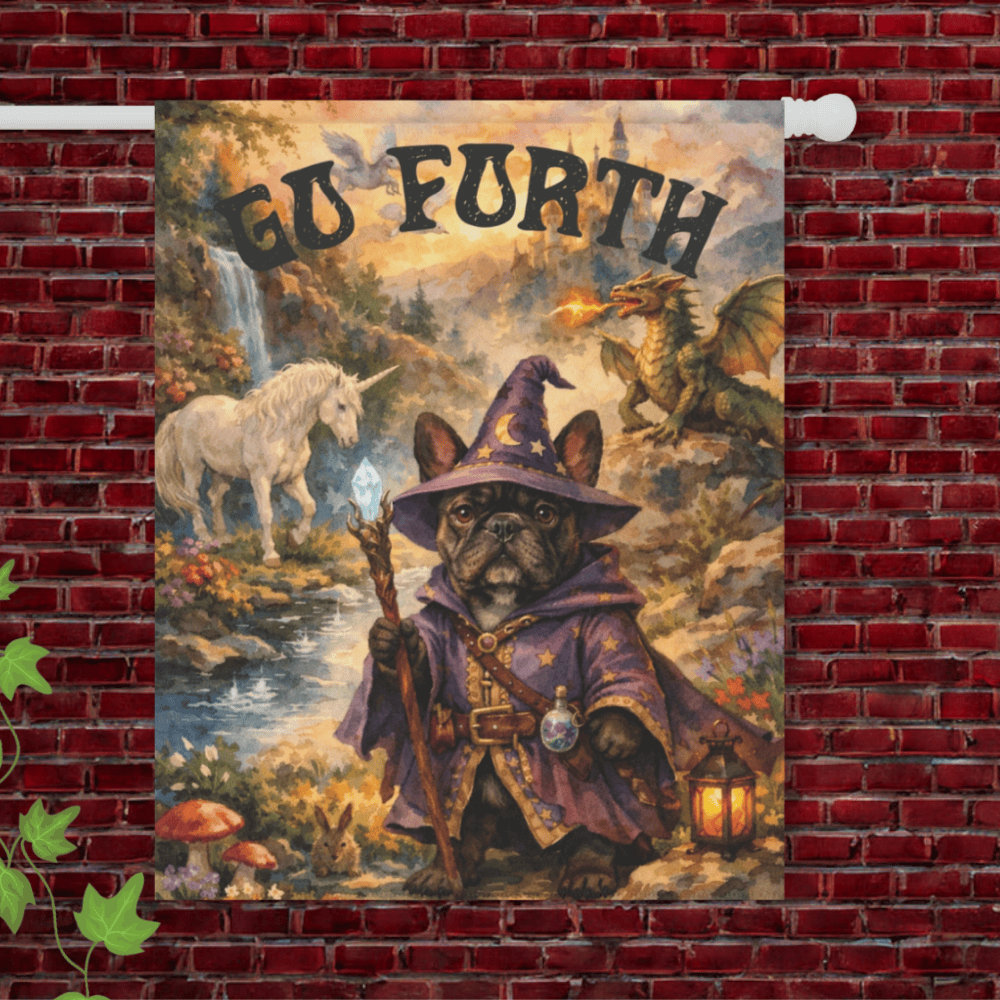 Brindle French Bulldog Fantasy Dragon Unicorn Garden Flag 24.5'' × 32''
