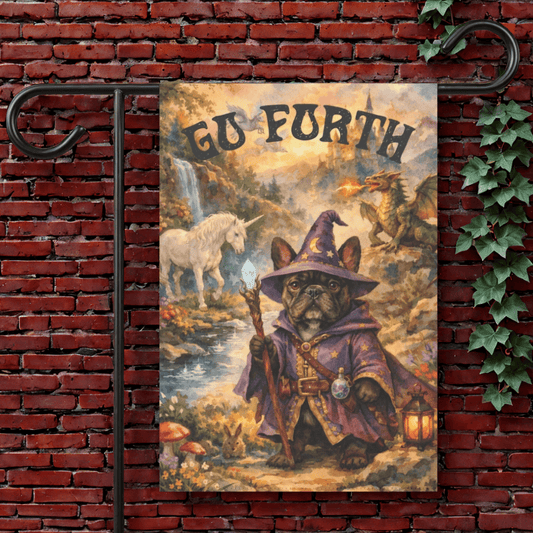 Brindle French Bulldog Fantasy Dragon Unicorn Garden Flag 12'' × 18''