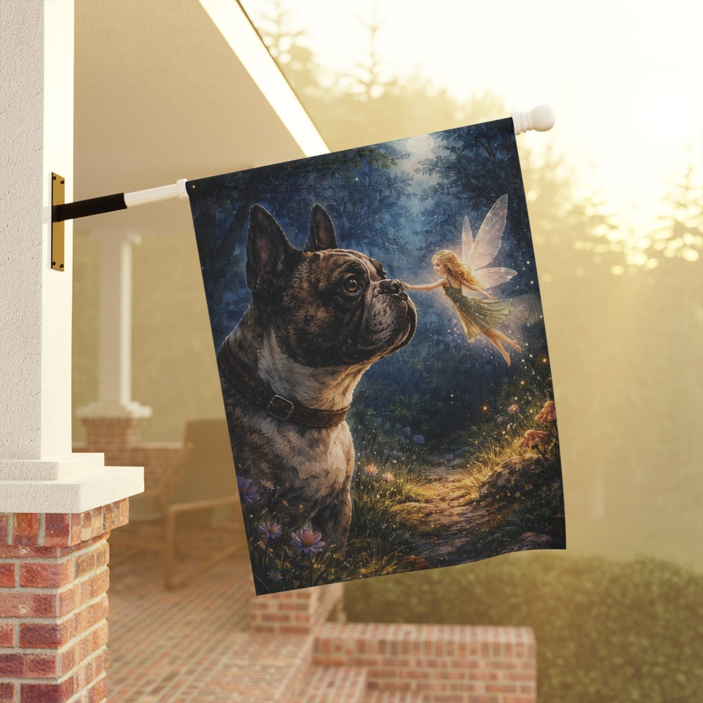 Brindle French Bulldog Fantasy Fairy Garden Flag