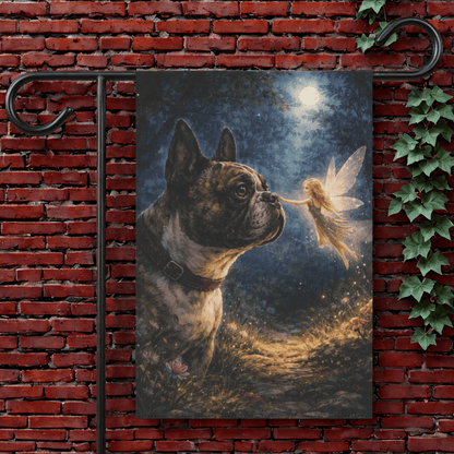 Brindle French Bulldog Fantasy Fairy Garden Flag 12'' × 18''