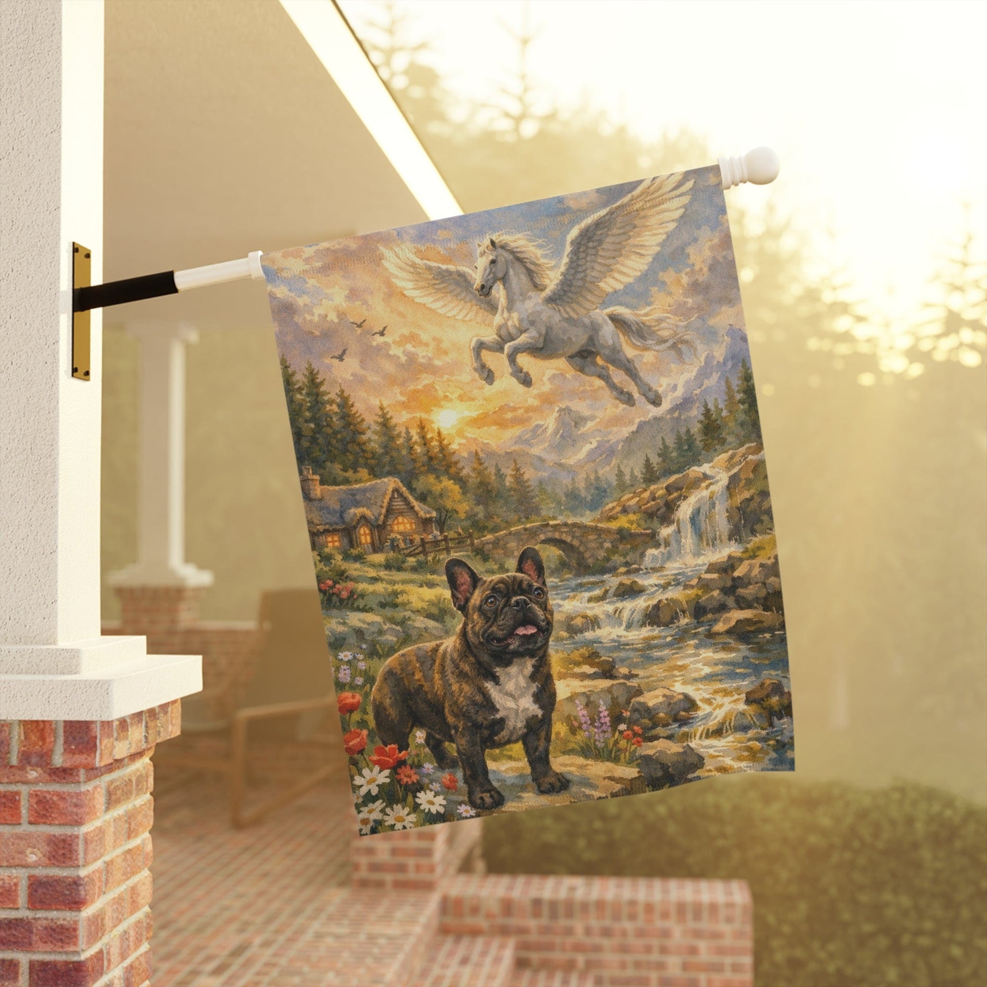 Brindle French Bulldog Fantasy Pegasus Garden Flag