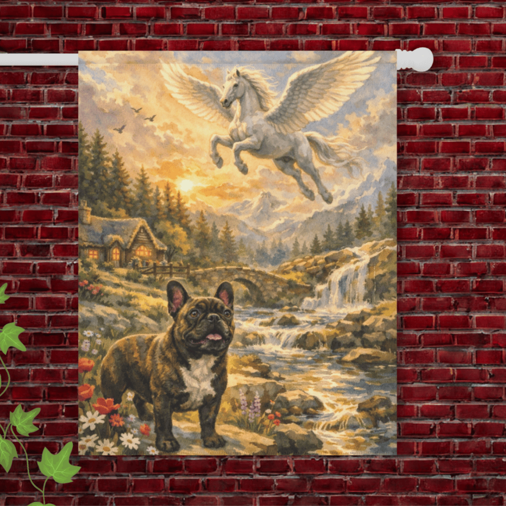 Brindle French Bulldog Fantasy Pegasus Garden Flag 24.5'' × 32''