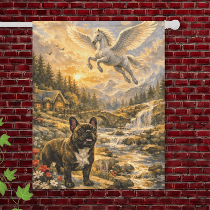Brindle French Bulldog Fantasy Pegasus Garden Flag 24.5'' × 32''