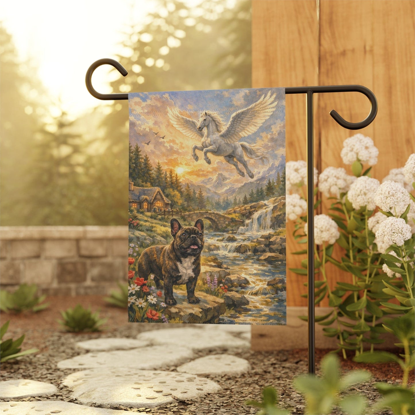 Brindle French Bulldog Fantasy Pegasus Garden Flag
