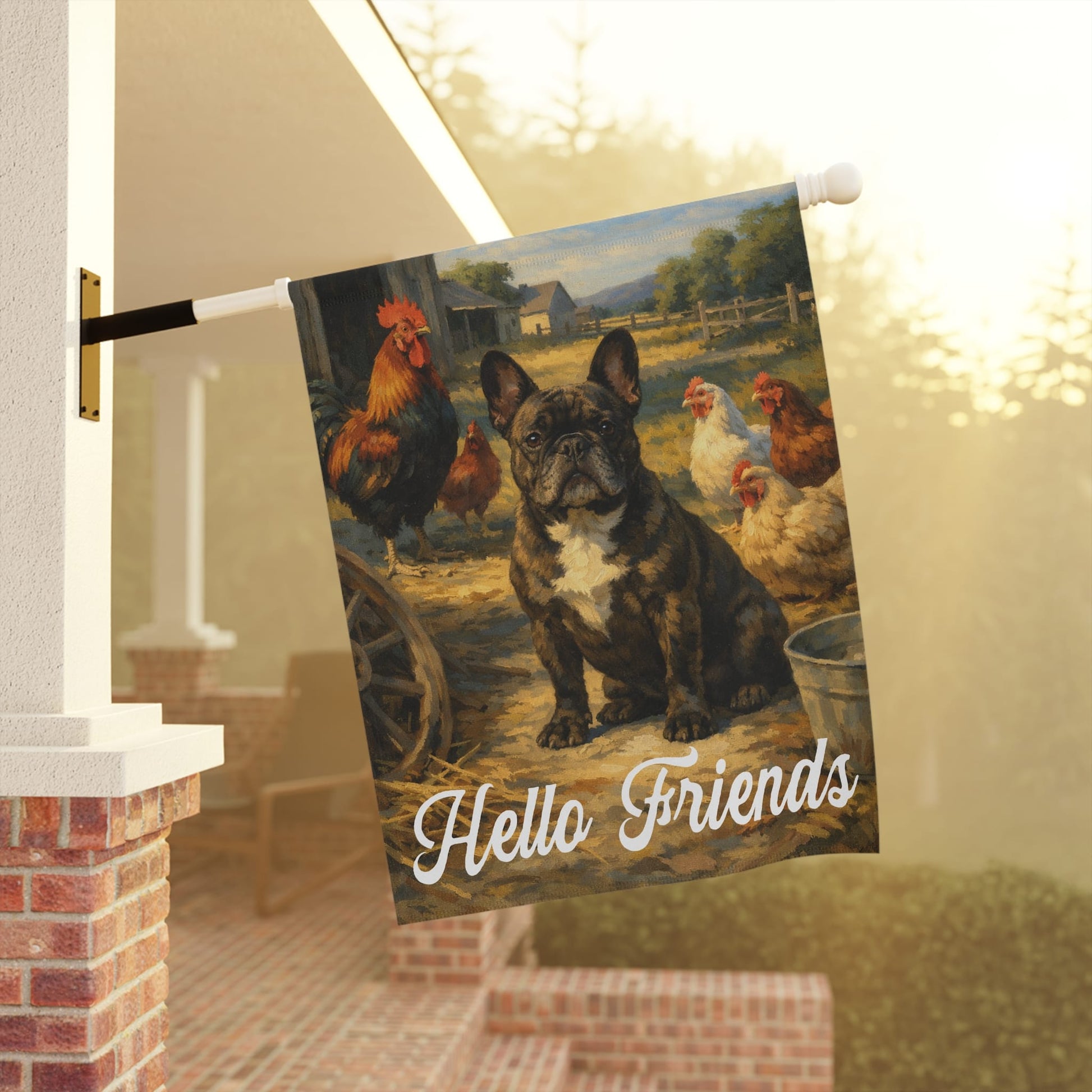 Brindle French Bulldog Farm Chickens Yard Garden Flag