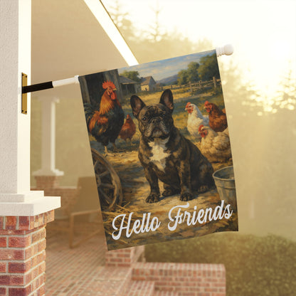 Brindle French Bulldog Farm Chickens Yard Garden Flag