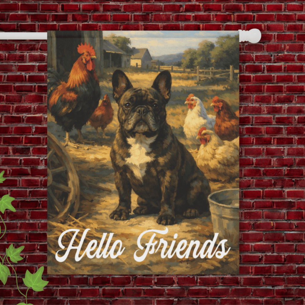 Brindle French Bulldog Farm Chickens Yard Garden Flag 24.5'' × 32''