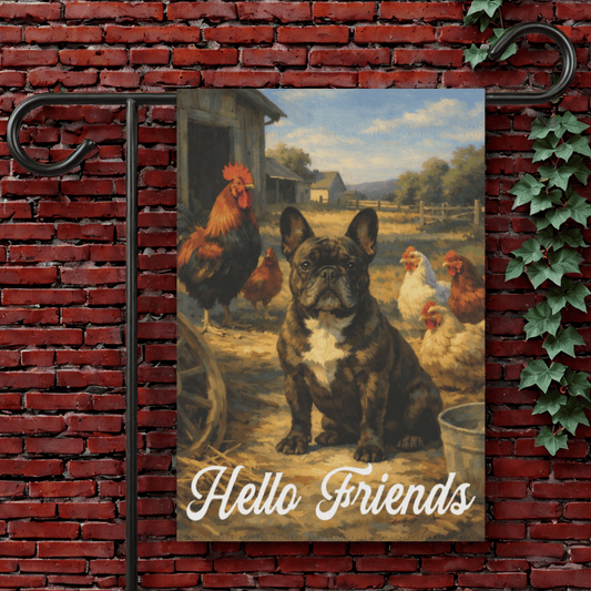 Brindle French Bulldog Farm Chickens Yard Garden Flag 12'' × 18''