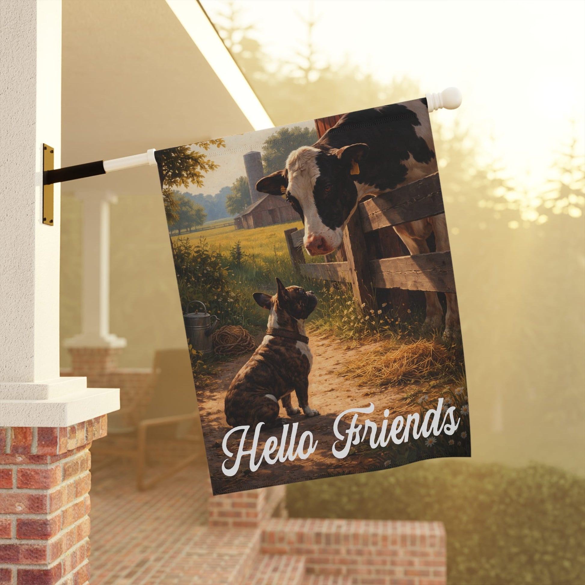 Brindle French Bulldog Farm Cows Yard Garden Flag