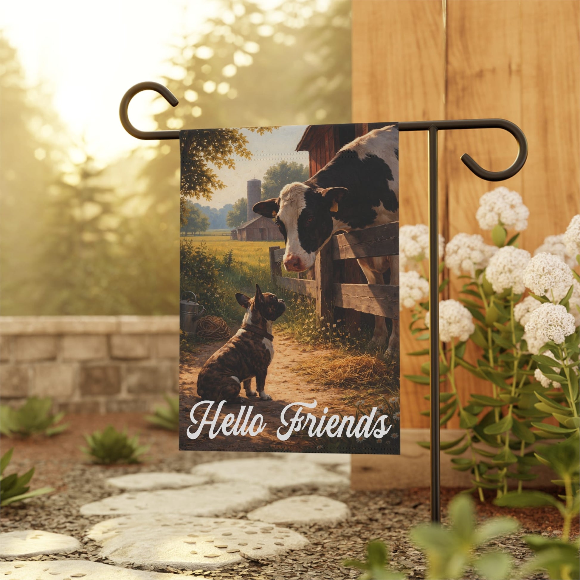 Brindle French Bulldog Farm Cows Yard Garden Flag