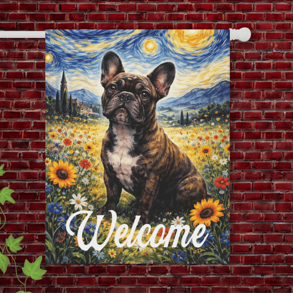 Brindle French Bulldog Floral Starry Night Yard Garden Flag 24.5'' × 32''