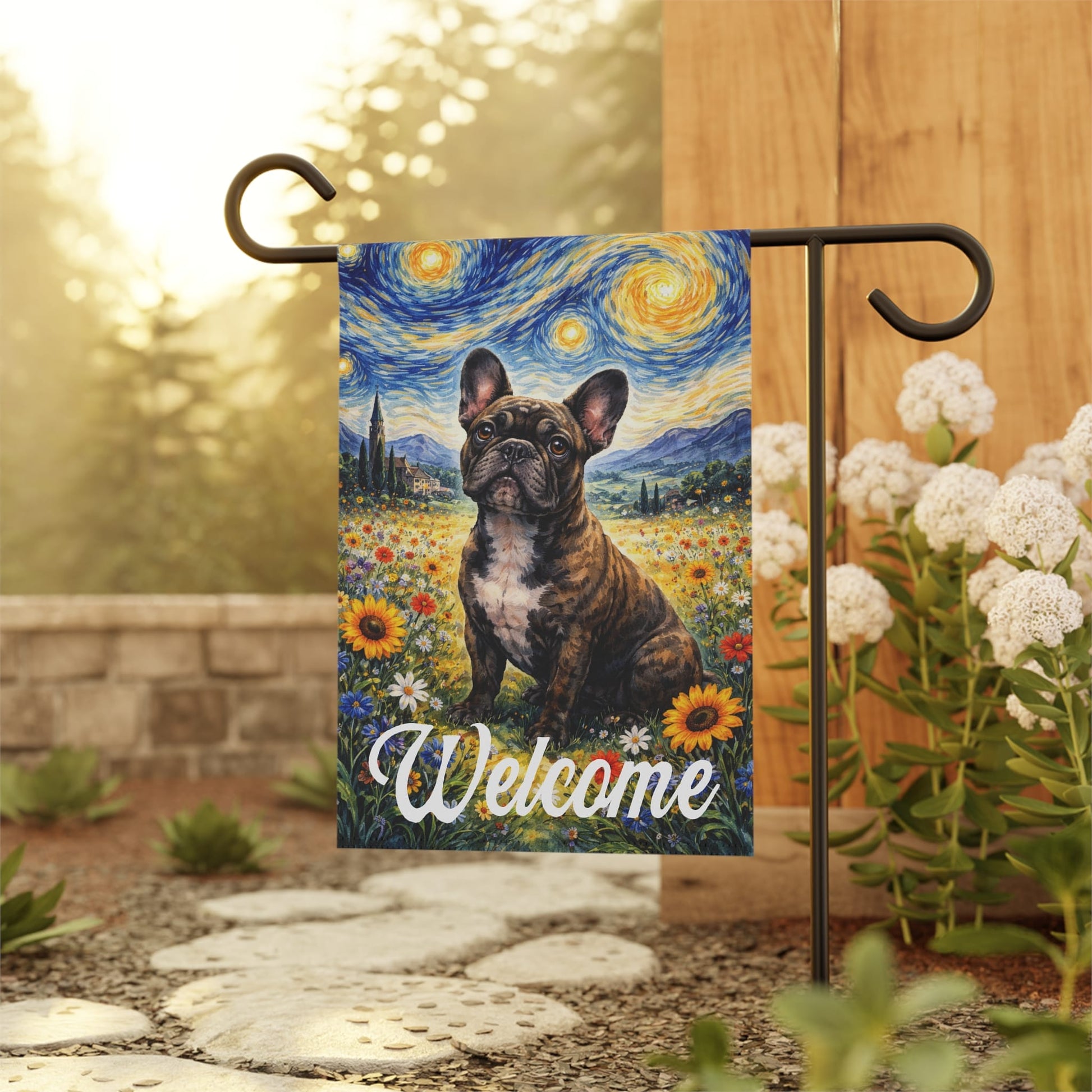 Brindle French Bulldog Floral Starry Night Yard Garden Flag