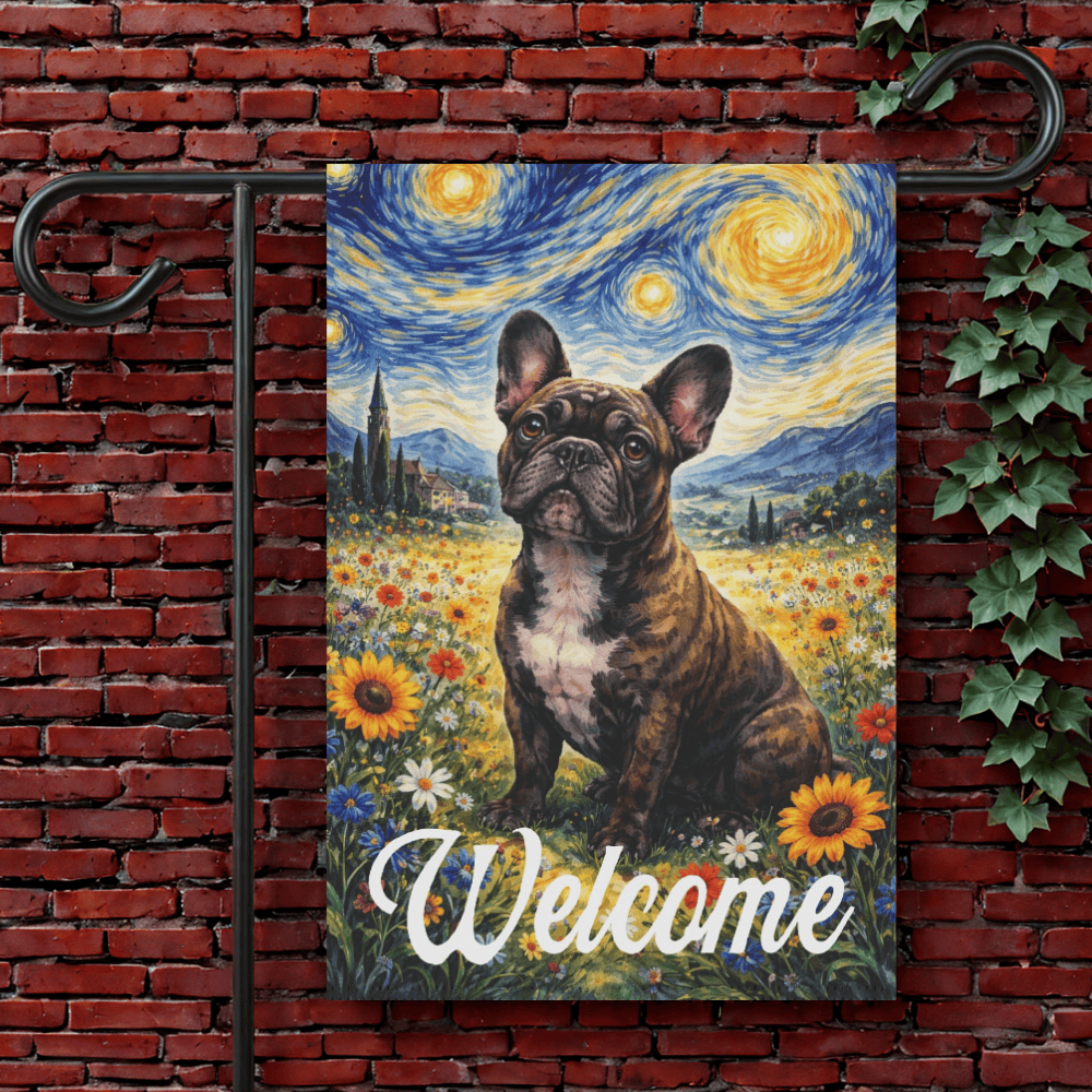 Brindle French Bulldog Floral Starry Night Yard Garden Flag 12'' × 18''