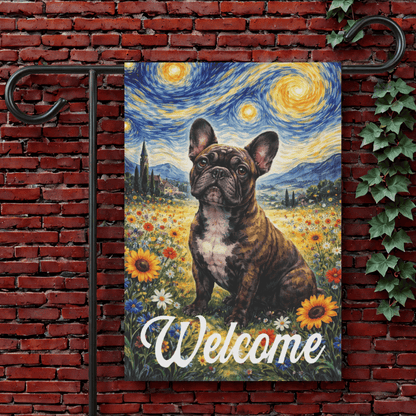 Brindle French Bulldog Floral Starry Night Yard Garden Flag 12'' × 18''