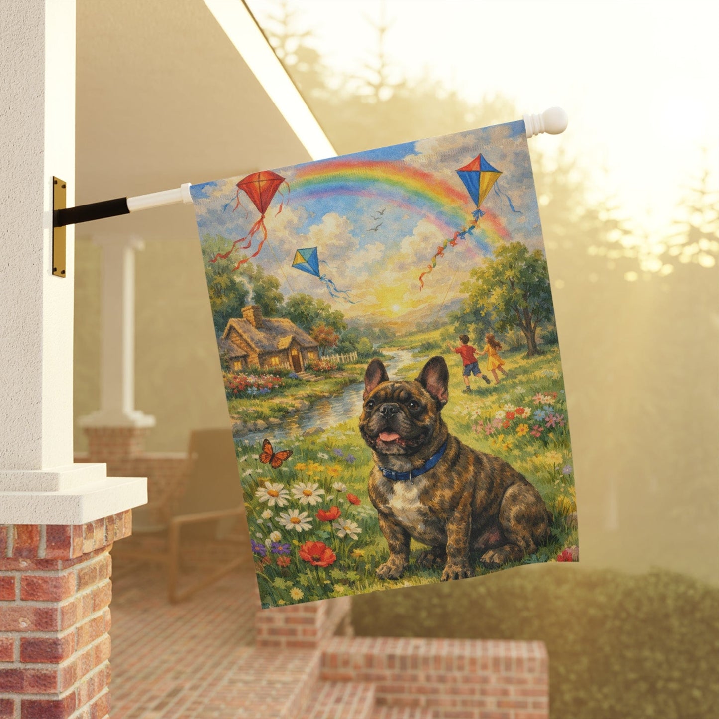 Brindle French Bulldog Fly a Kite Garden Flag