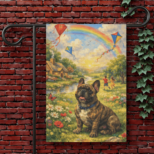 Brindle French Bulldog Fly a Kite Garden Flag 12'' × 18''