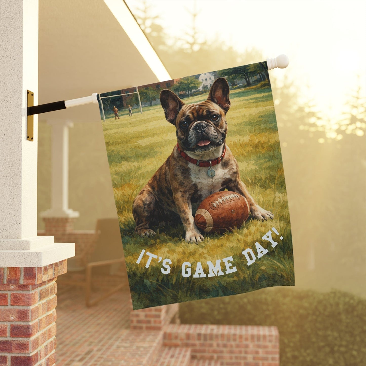Brindle French Bulldog Football Game Day Garden Flag