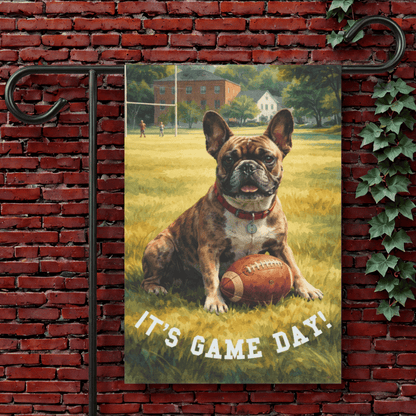Brindle French Bulldog Football Game Day Garden Flag 12'' × 18''