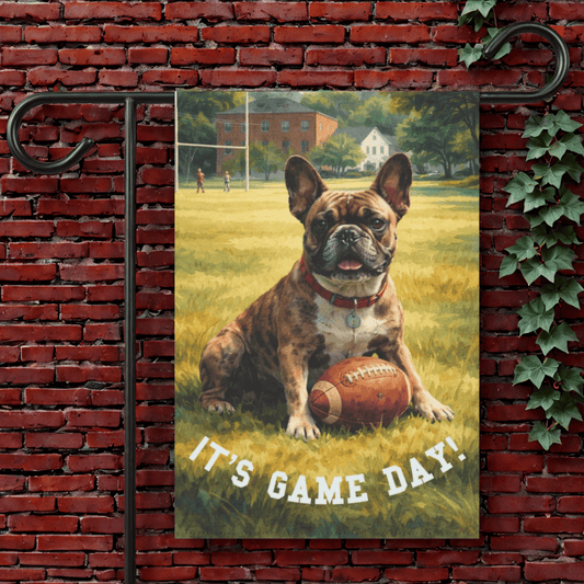 Brindle French Bulldog Football Game Day Garden Flag 12'' × 18''