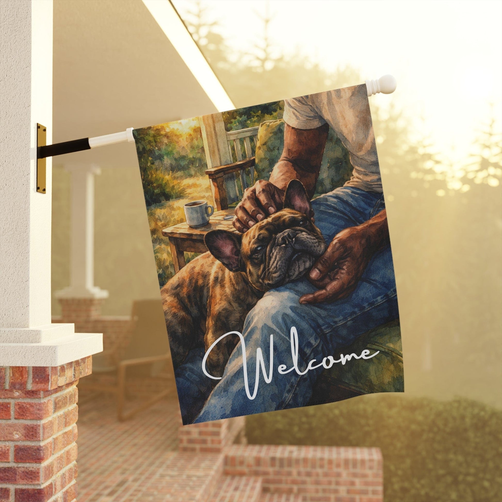 Brindle French Bulldog Front Porch Cuddles Garden Flag