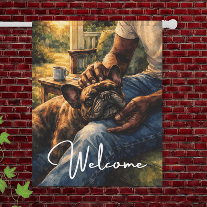 Brindle French Bulldog Front Porch Cuddles Garden Flag 24.5'' × 32''