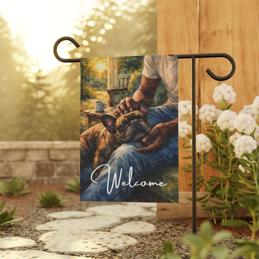 Brindle French Bulldog Front Porch Cuddles Garden Flag