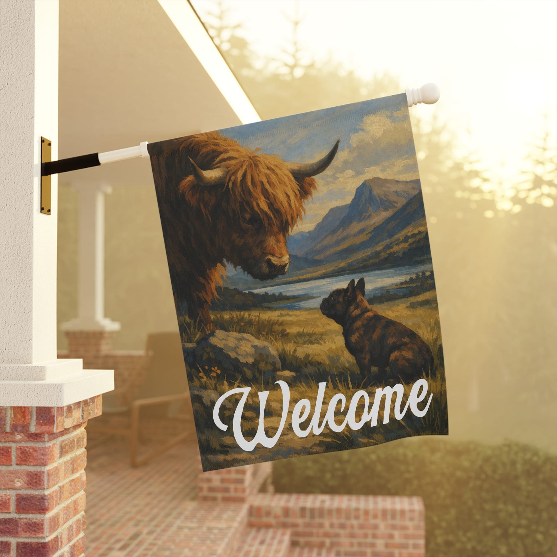 Brindle French Bulldog Highland Cows Yard Garden Flag