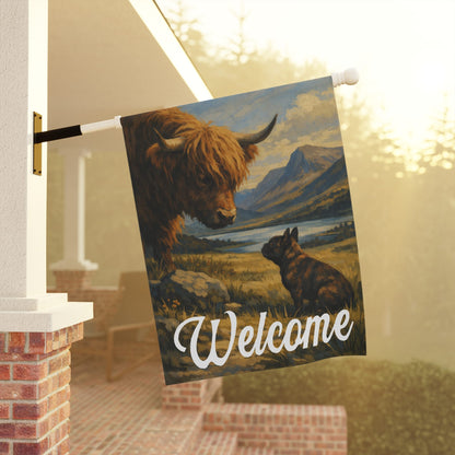Brindle French Bulldog Highland Cows Yard Garden Flag