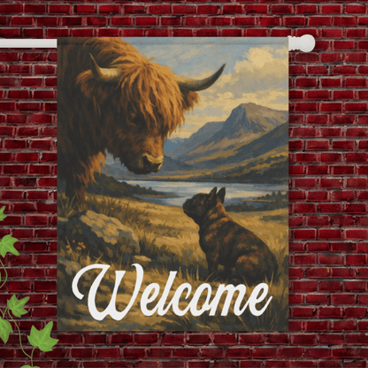 Brindle French Bulldog Highland Cows Yard Garden Flag 24.5'' × 32''