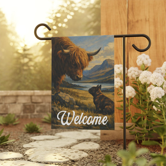 Brindle French Bulldog Highland Cows Yard Garden Flag