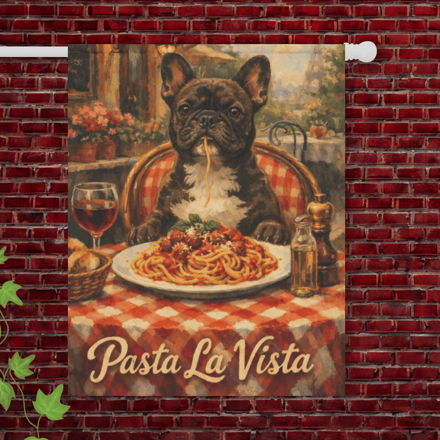 Brindle French Bulldog Italy Italian Pasta Garden Flag 24.5'' × 32''