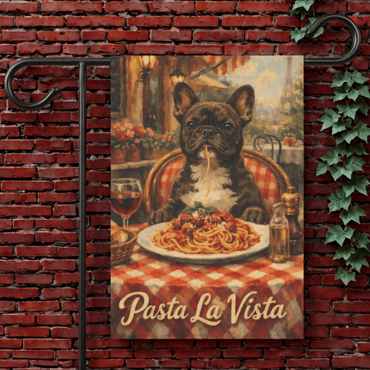 Brindle French Bulldog Italy Italian Pasta Garden Flag 12'' × 18''