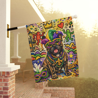 Personalized Frenchieg Mardi Gras Garden Flag