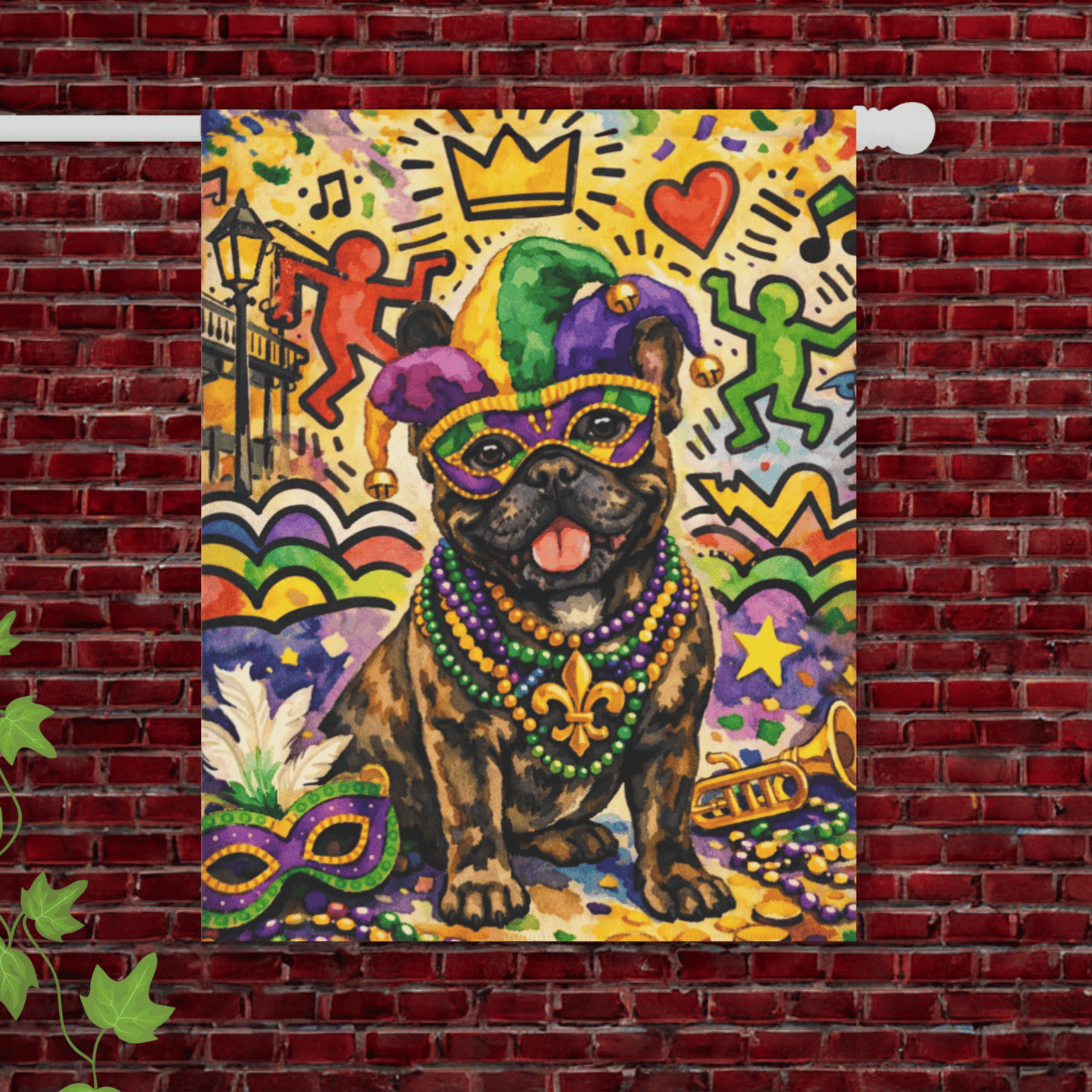 Personalized Frenchieg Mardi Gras Garden Flag 24.5'' × 32''