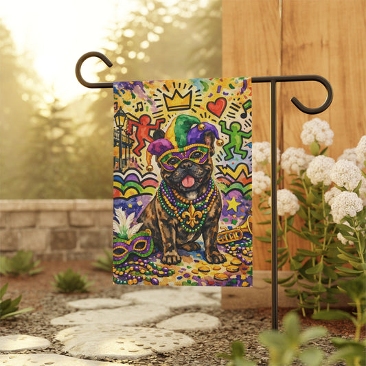 Personalized Frenchieg Mardi Gras Garden Flag