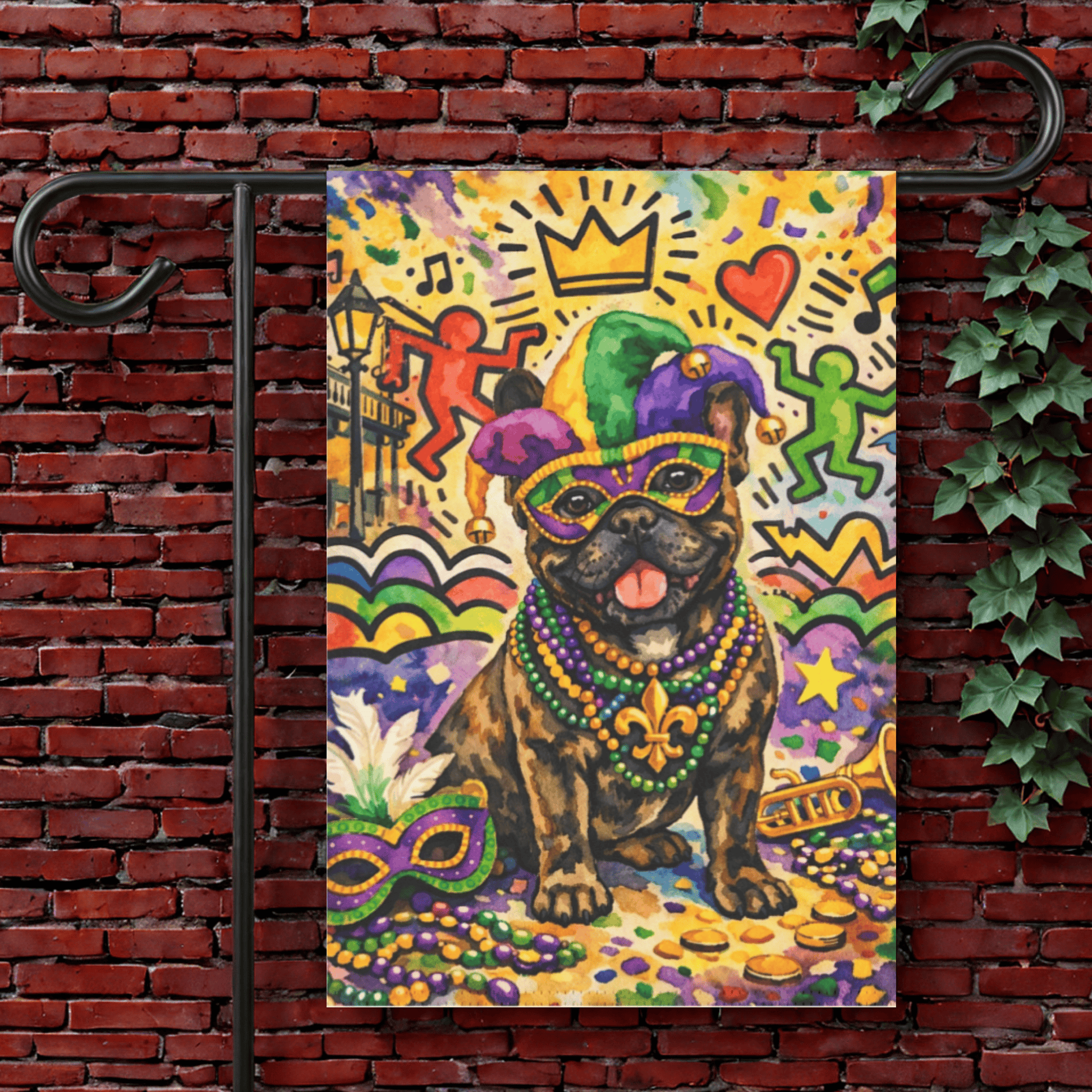 Personalized Frenchieg Mardi Gras Garden Flag 12'' × 18''