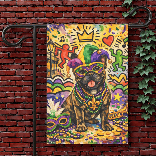Personalized Frenchieg Mardi Gras Garden Flag 12'' × 18''