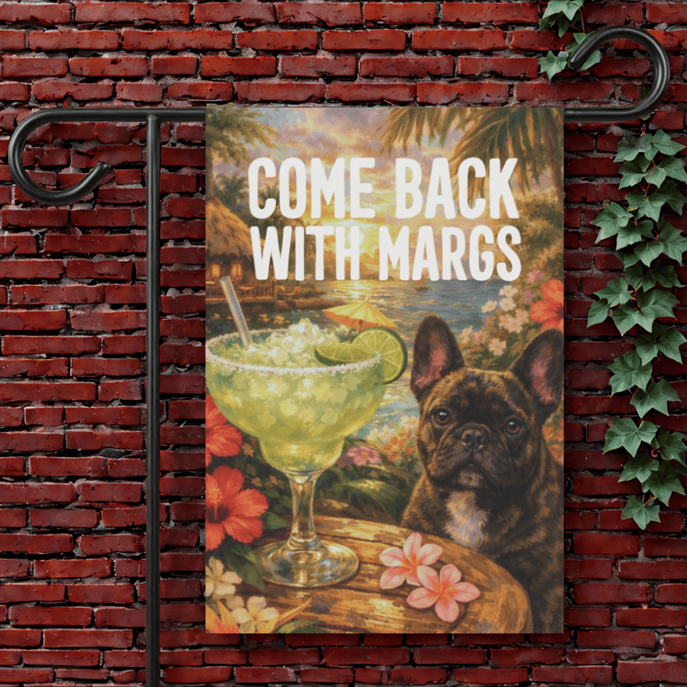 Brindle French Bulldog Margarita Tropical Garden Flag 12'' × 18''