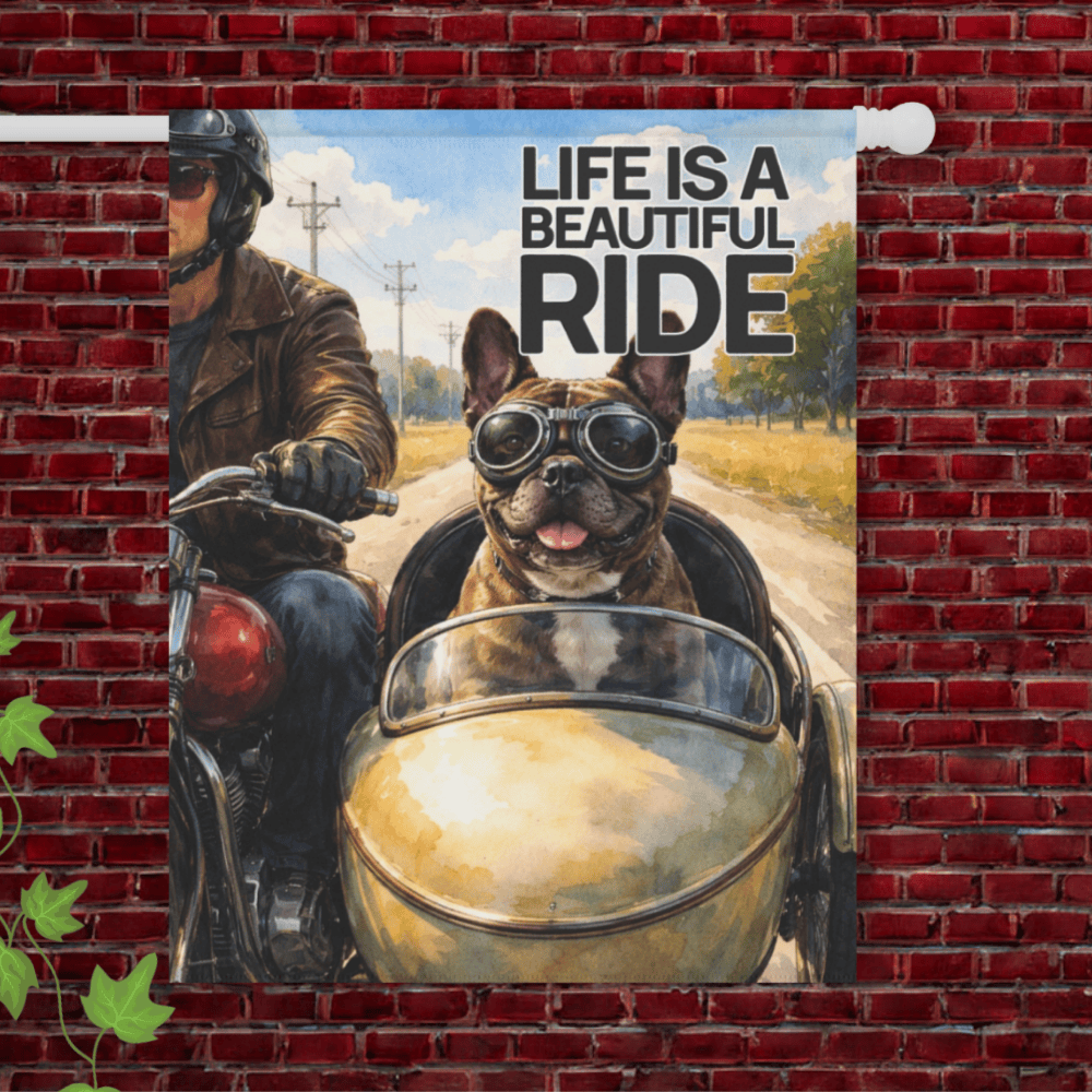 Brindle French Bulldog Motorcycle Garden Garden Flag 24.5'' × 32''