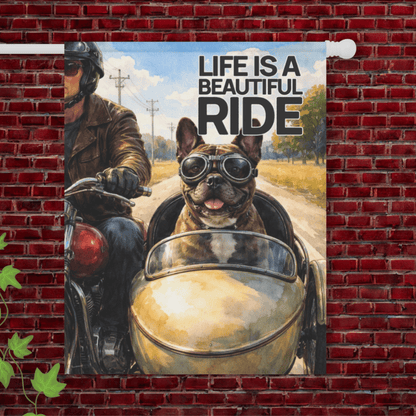 Brindle French Bulldog Motorcycle Garden Garden Flag 24.5'' × 32''