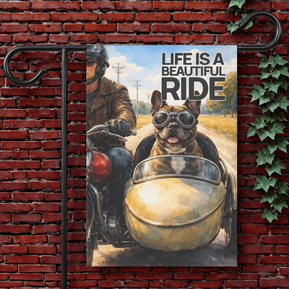 Brindle French Bulldog Motorcycle Garden Garden Flag 12'' × 18''