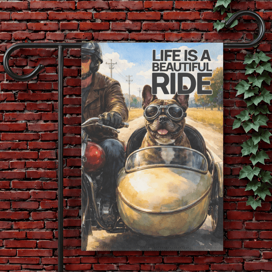 Brindle French Bulldog Motorcycle Garden Garden Flag 12'' × 18''