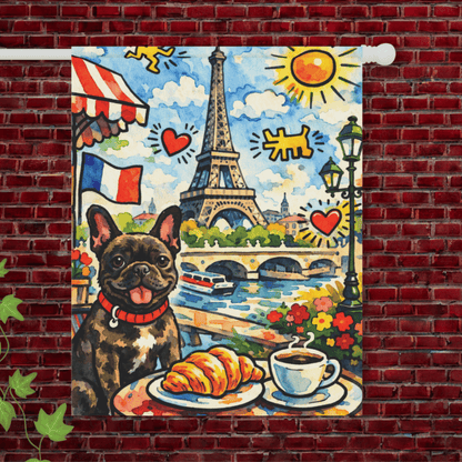 Brindle French Bulldog Paris France Graffiti Garden Flag 24.5'' × 32''