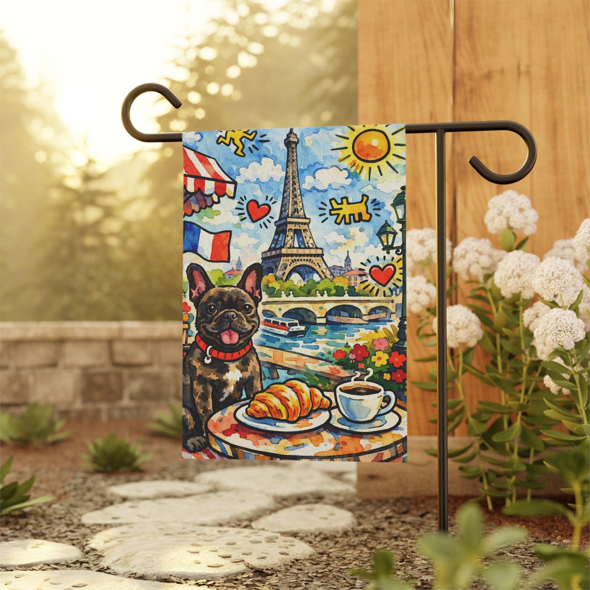 Brindle French Bulldog Paris France Graffiti Garden Flag