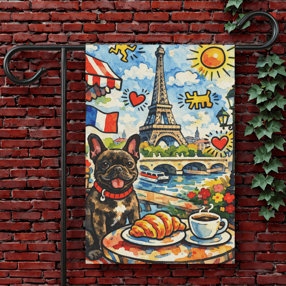 Brindle French Bulldog Paris France Graffiti Garden Flag 12'' × 18''