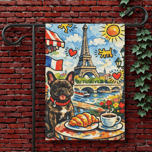 Brindle French Bulldog Paris France Graffiti Garden Flag 12'' × 18''