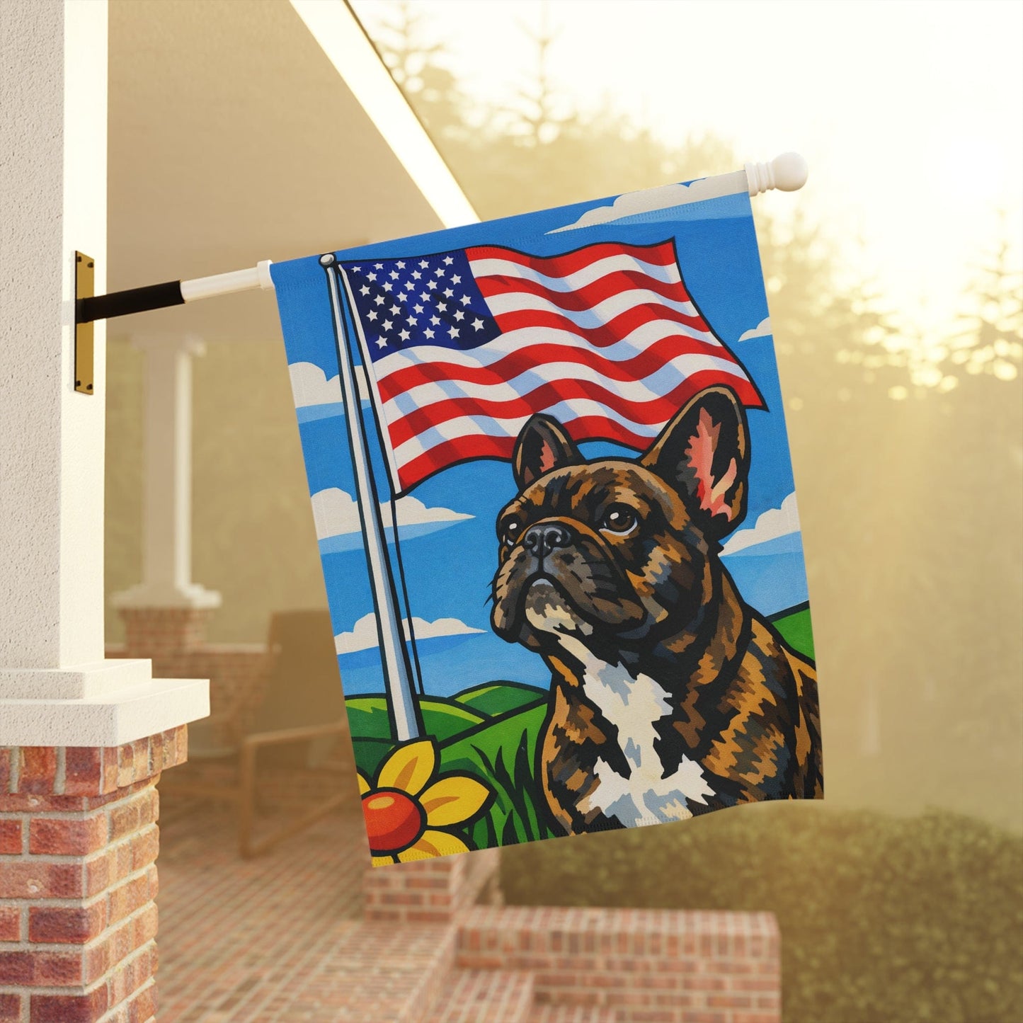 Brindle French Bulldog Patriotic American Garden Flag